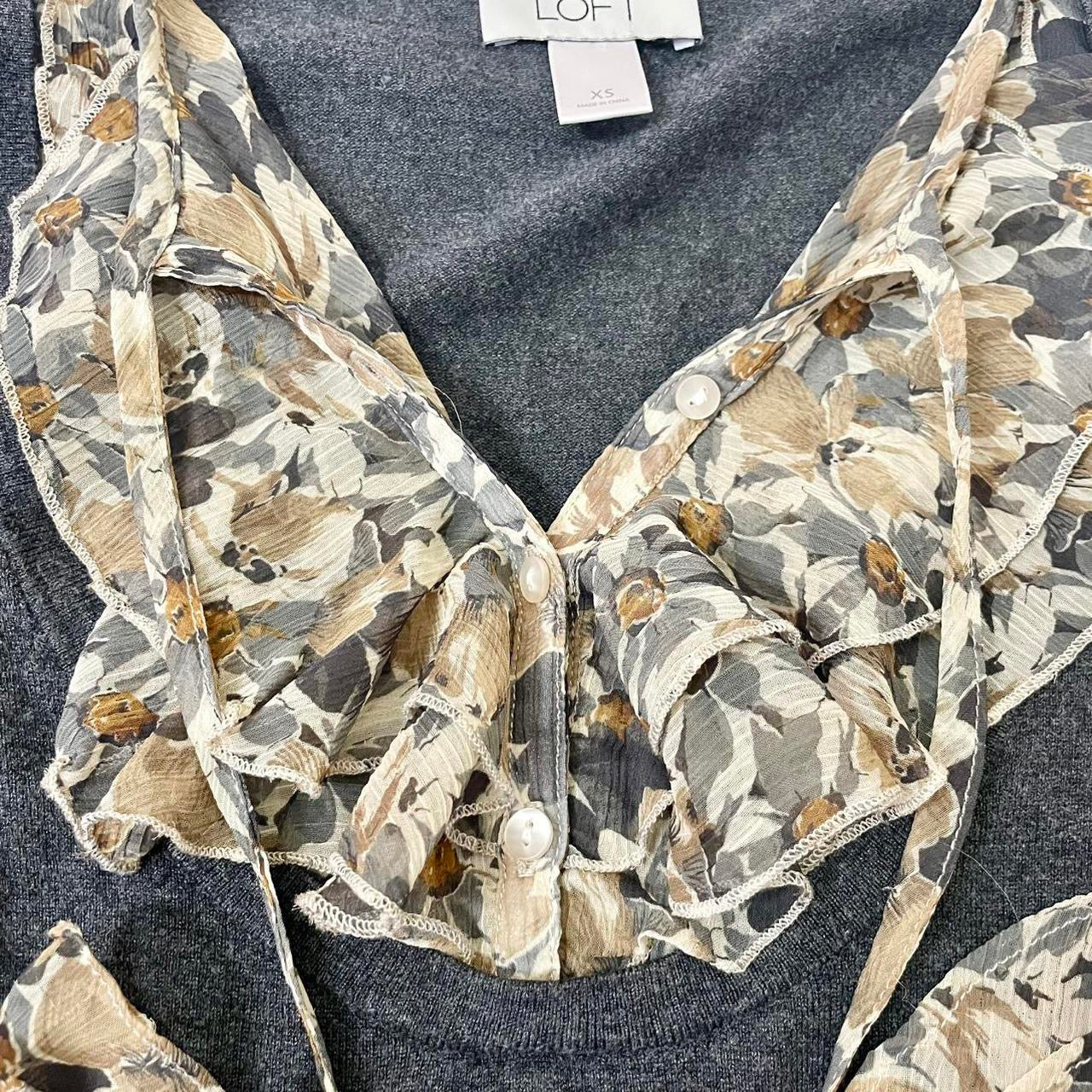 loft gray layered tie neck sweater