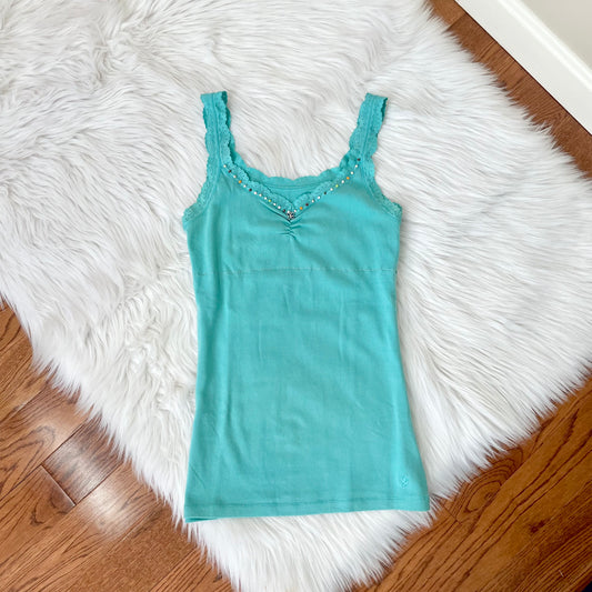 aerie mint green beaded lace trim cami L