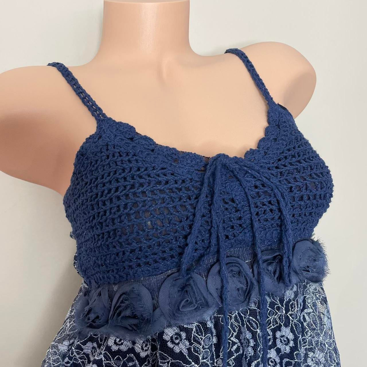 Y2K navy babydoll tiered tank top with flowers