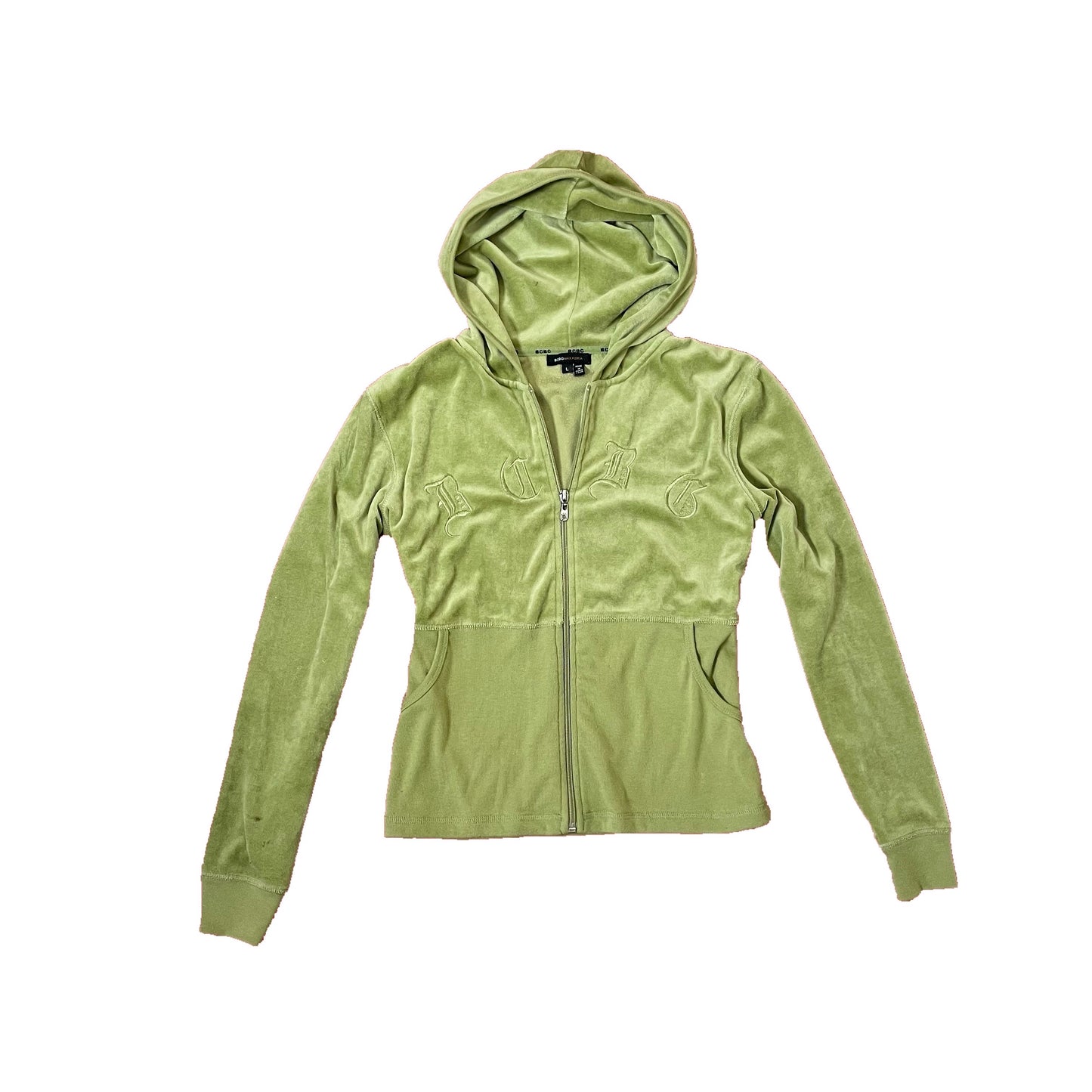 bcbg green velour zip up hoodie