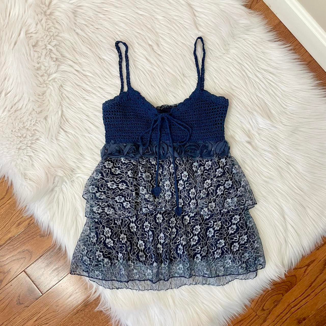 Y2K navy babydoll tiered tank top with flowers