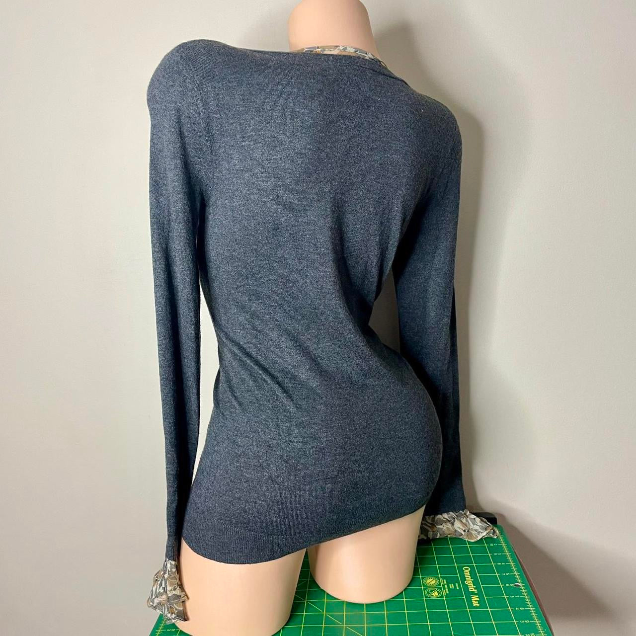 loft gray layered tie neck sweater