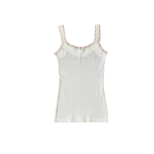 vintage y2k white rhinestone lace trim cami