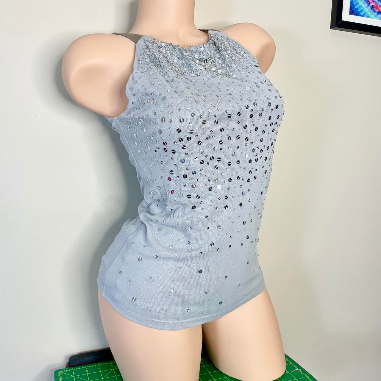 ann taylor silver sequin halter tank top