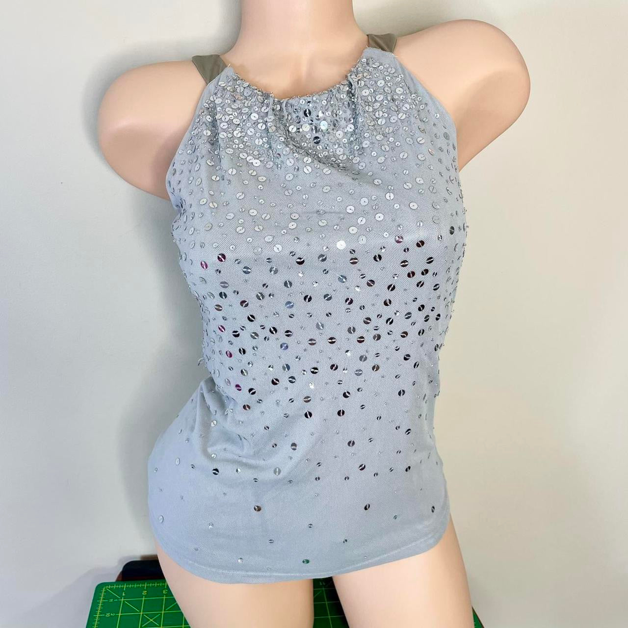 ann taylor silver sequin halter tank top