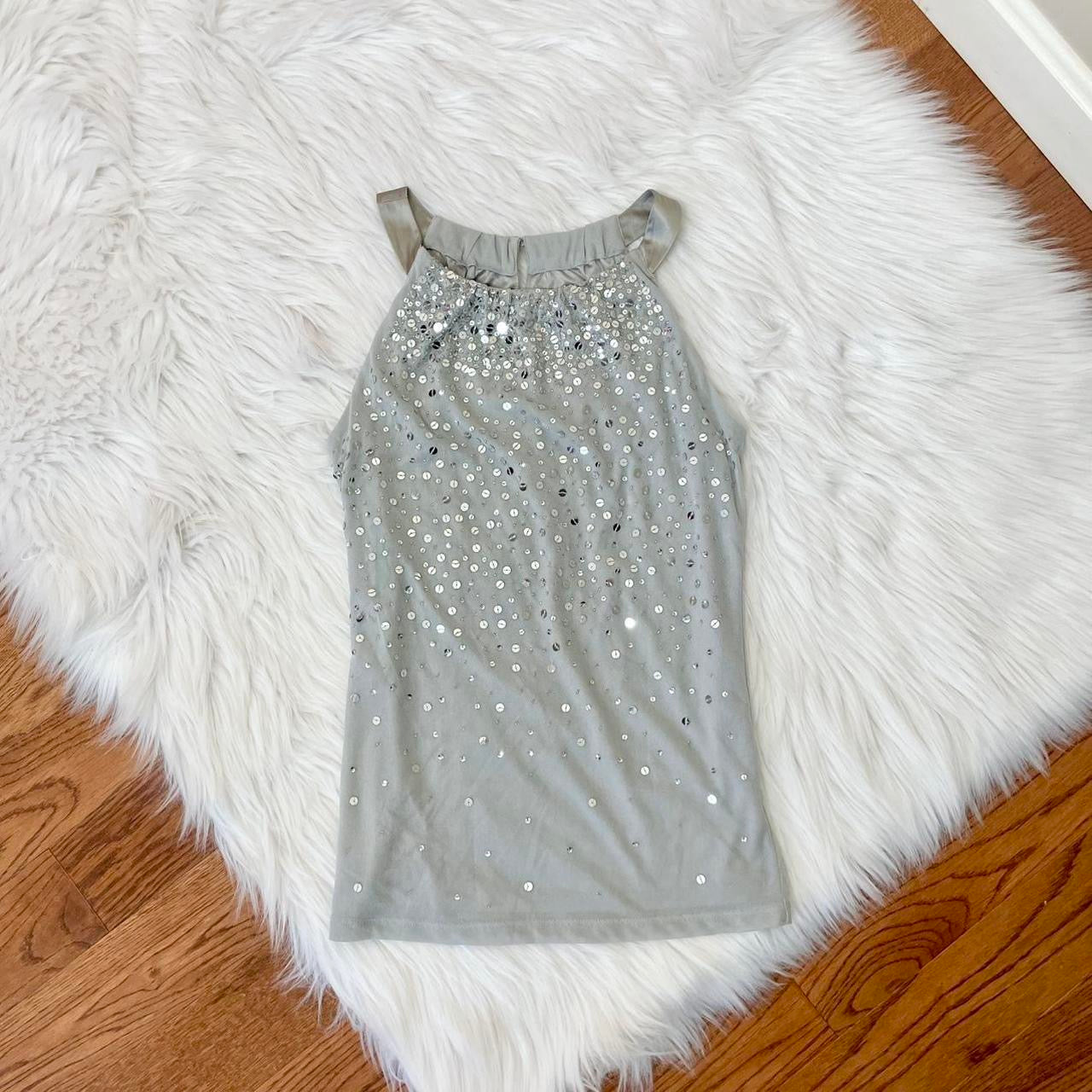 ann taylor silver sequin halter tank top