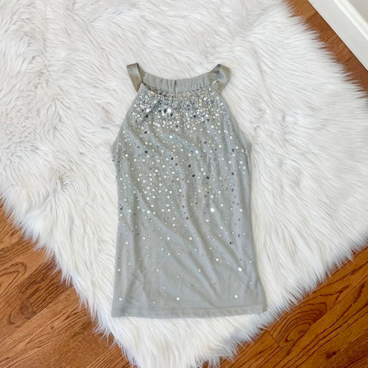 ann taylor silver sequin halter tank top