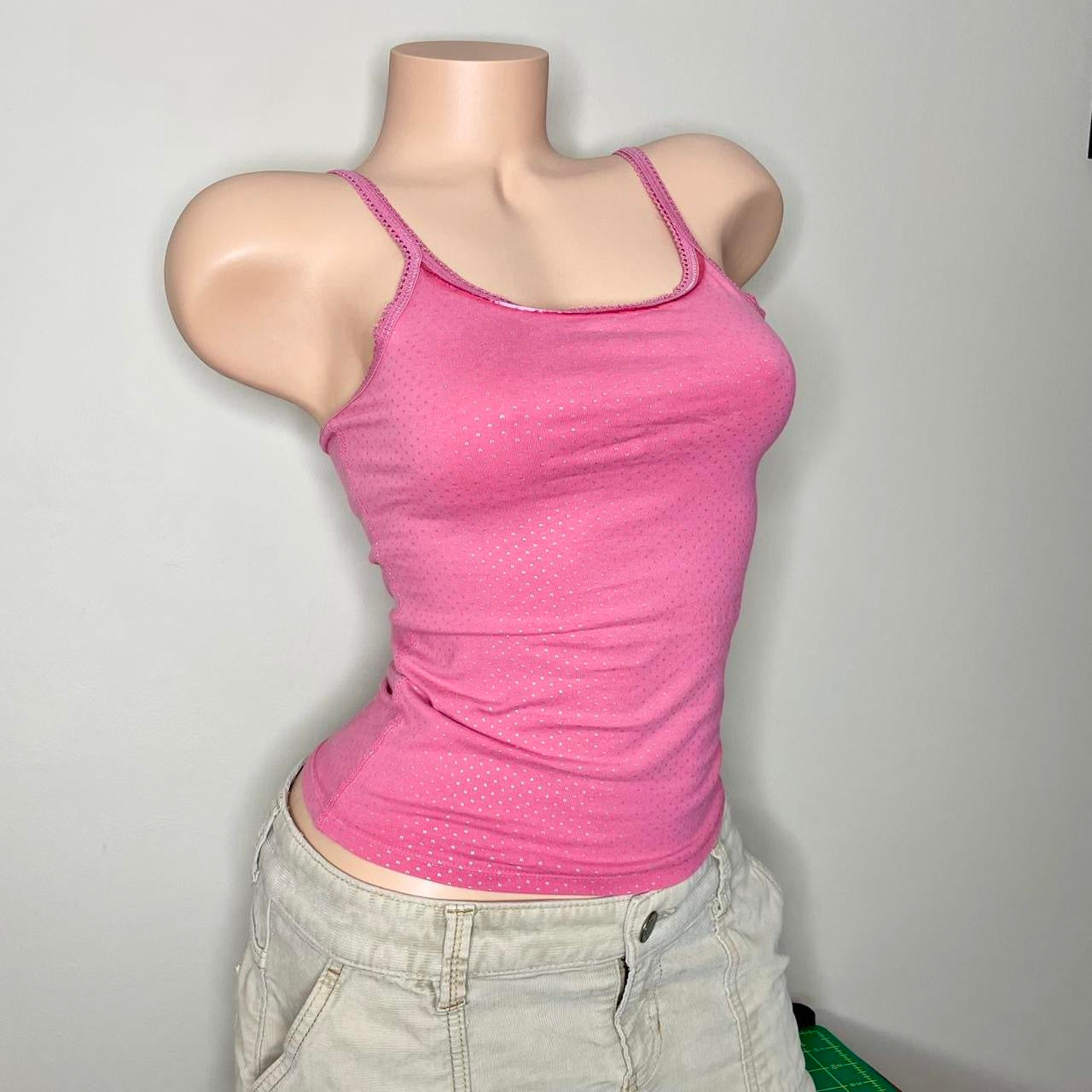 so.. pink polka dot cami top