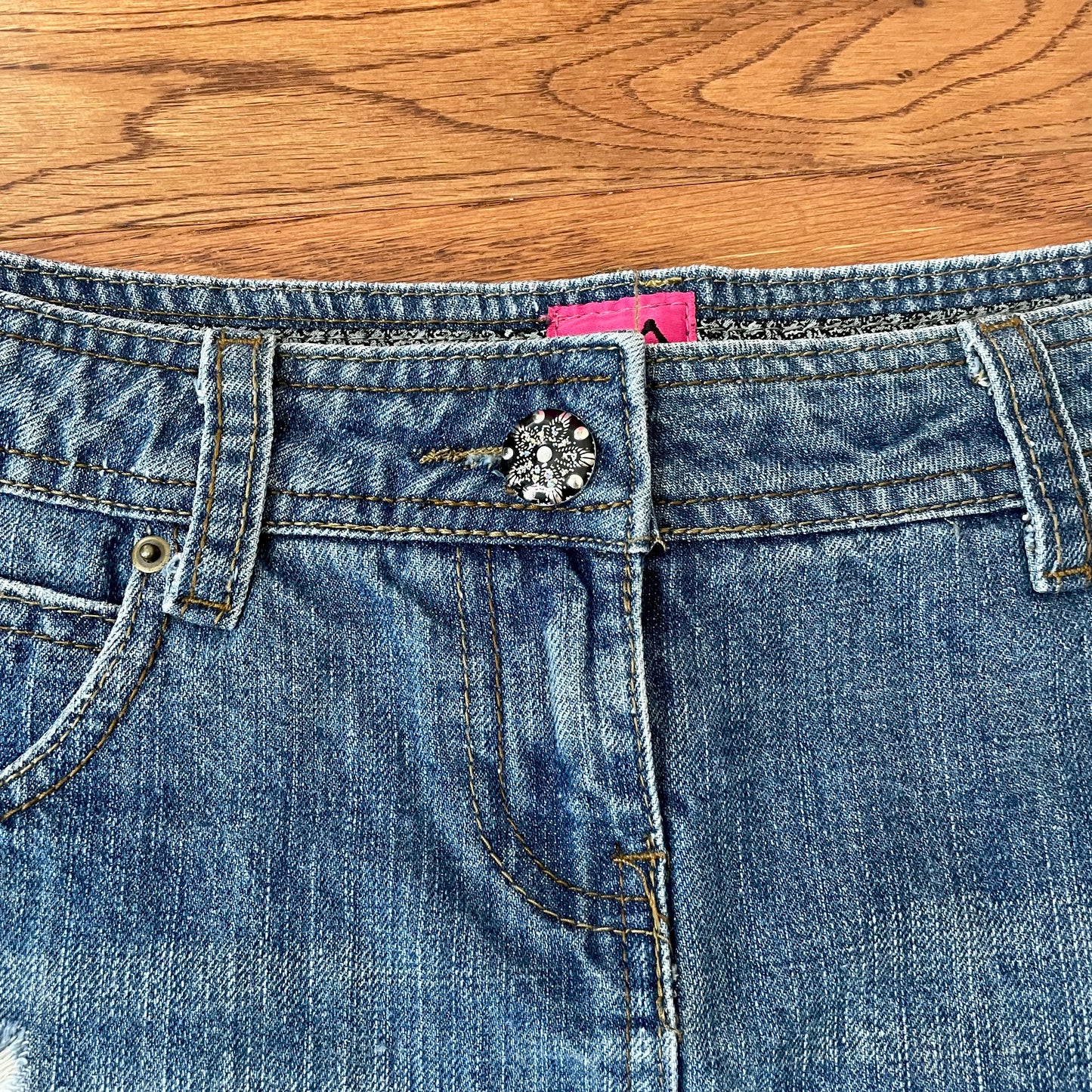 george distressed mini jean skirt