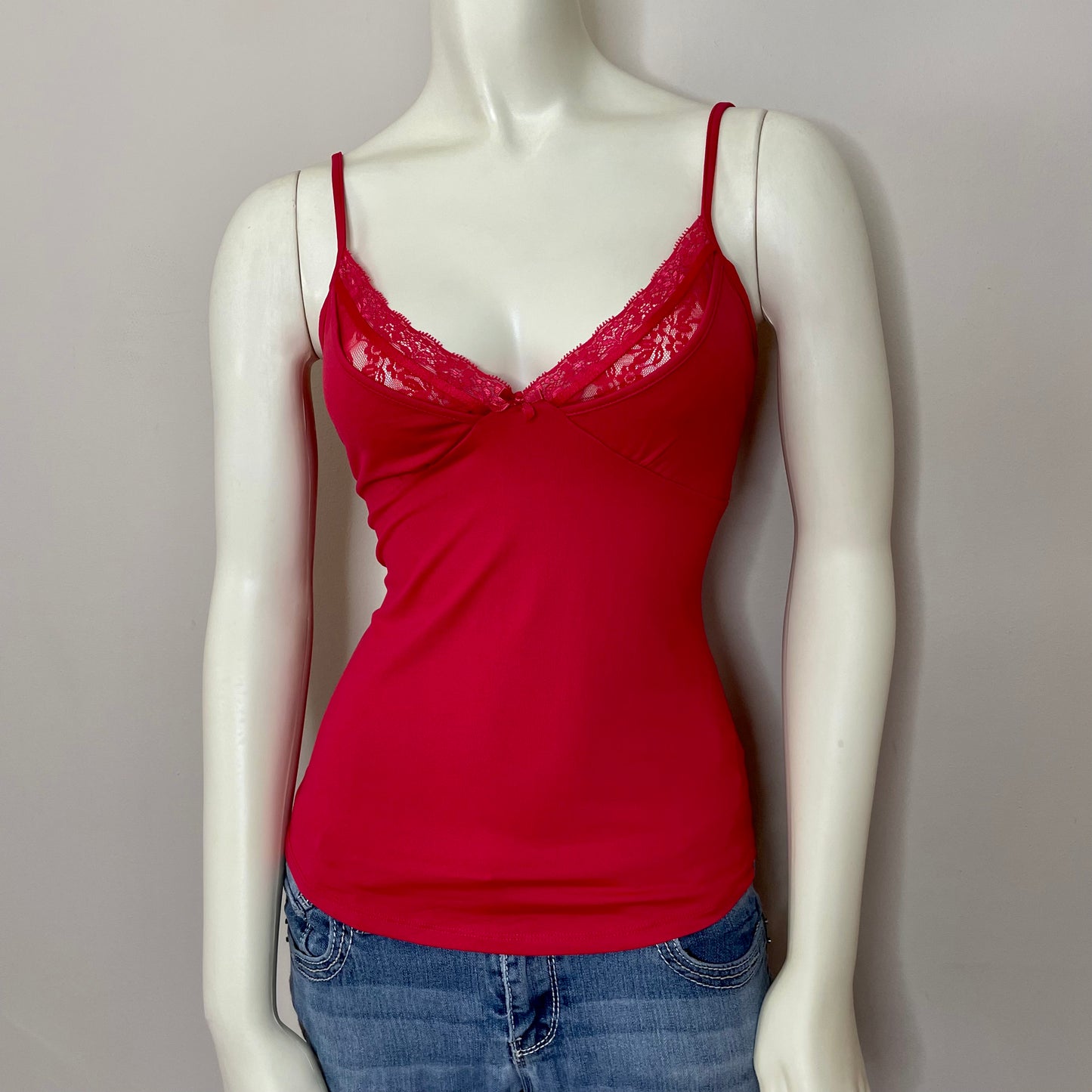 zara red lace trim cami top