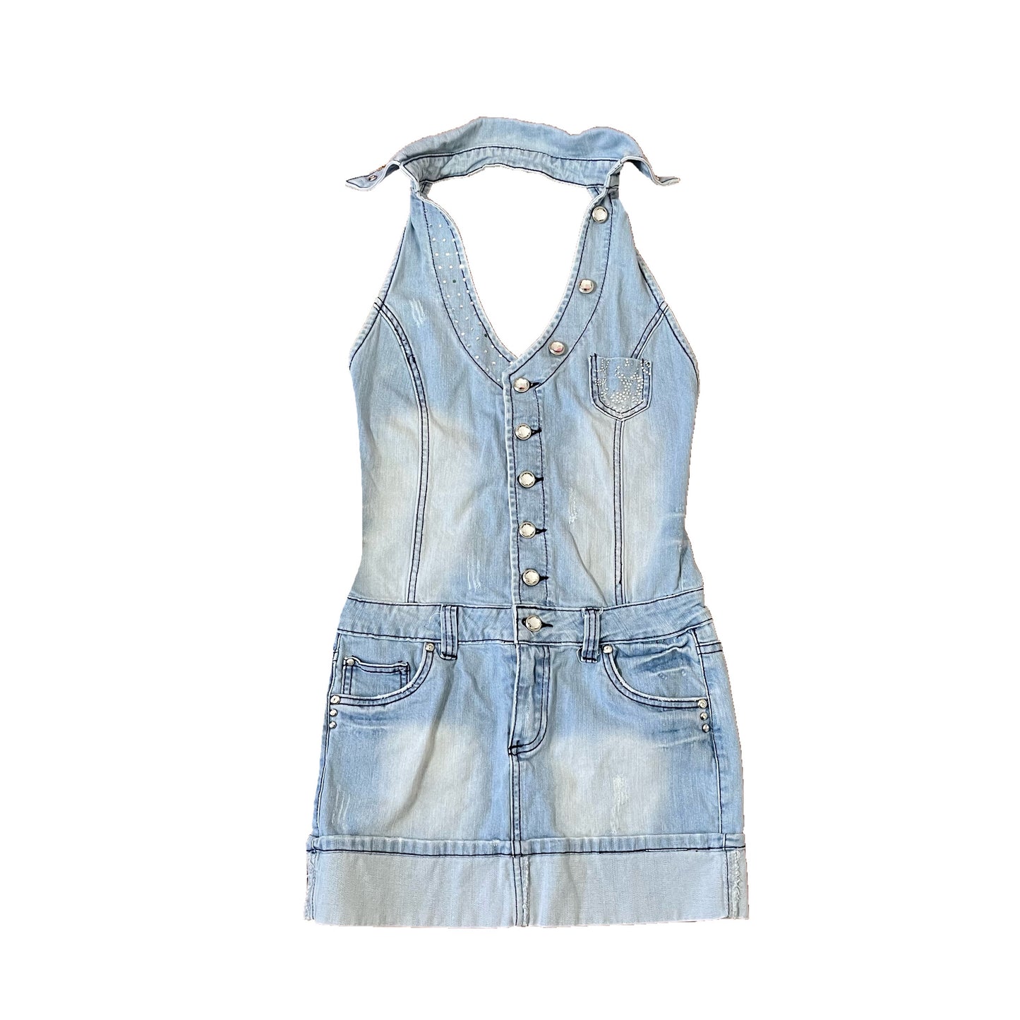 y2k denim halter mini dress M