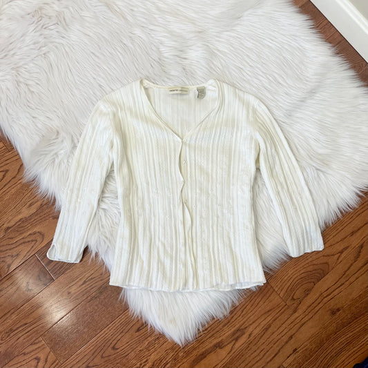 valerie white babydoll beaded cardigan L