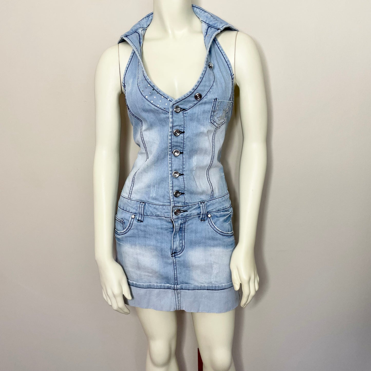 y2k denim halter mini dress M