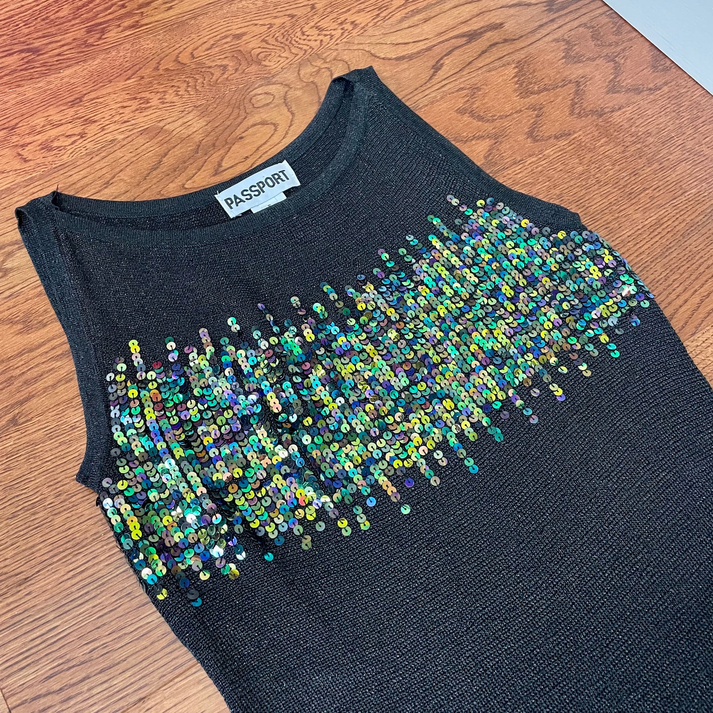 #NEWITEM passport black sequin going out tank top S