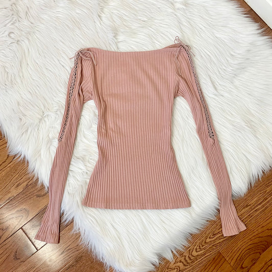 stradivarius pink off shoulder long sleeve top S