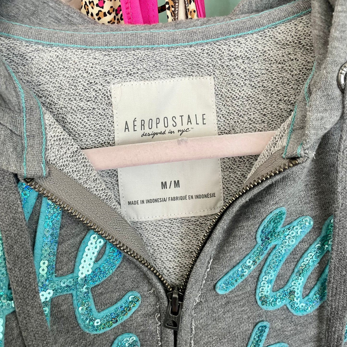 aeropostale gray zip up sequin hoodie