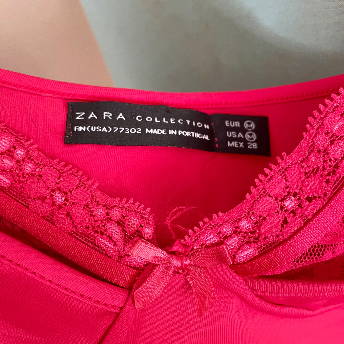 zara red lace trim cami top