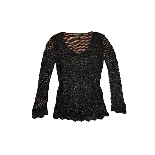 expensive black beaded babydoll sweater M