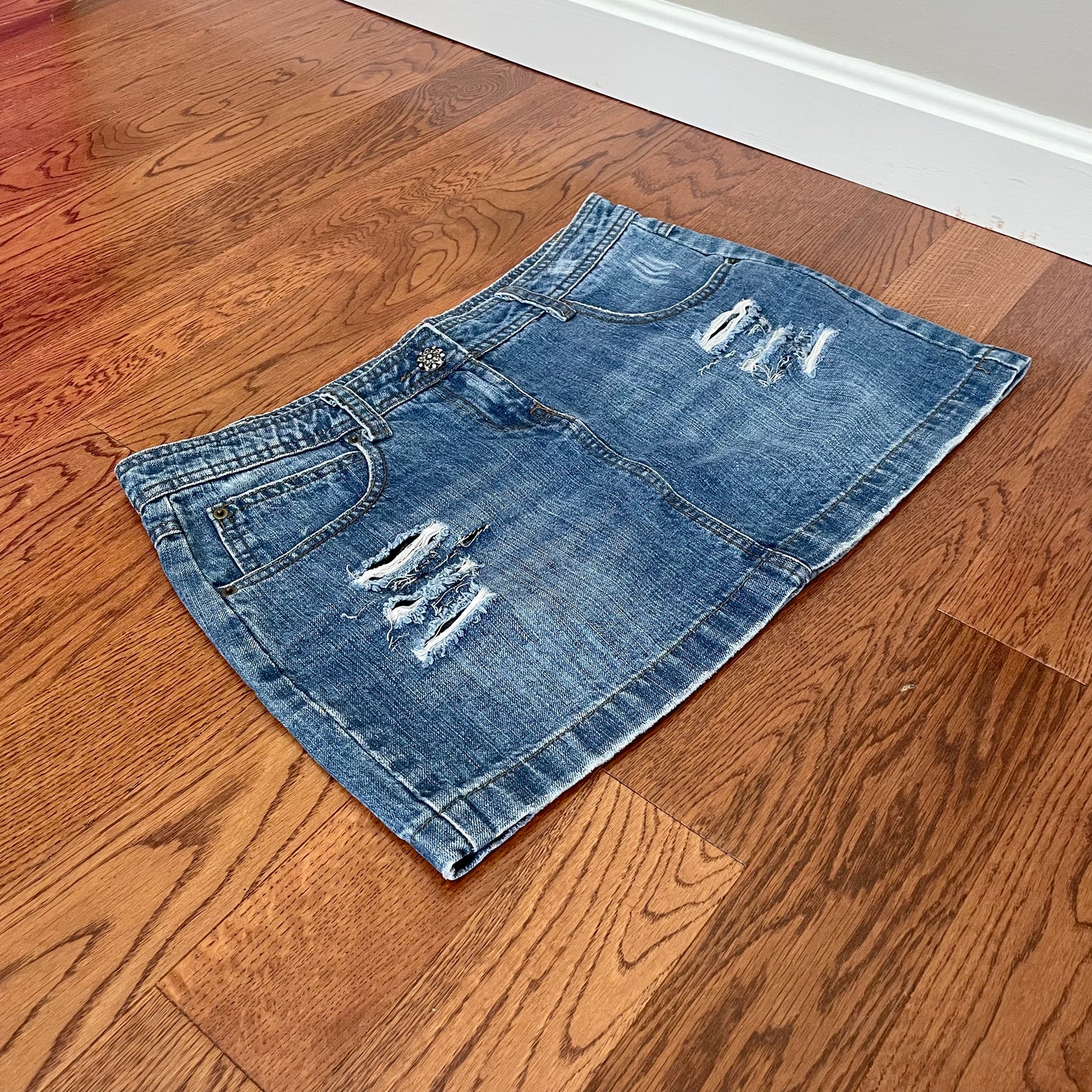 george distressed mini jean skirt