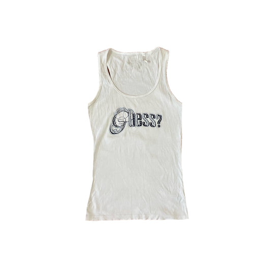 guess white rhinestone tank M