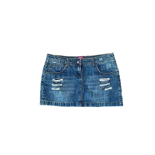 george distressed mini jean skirt