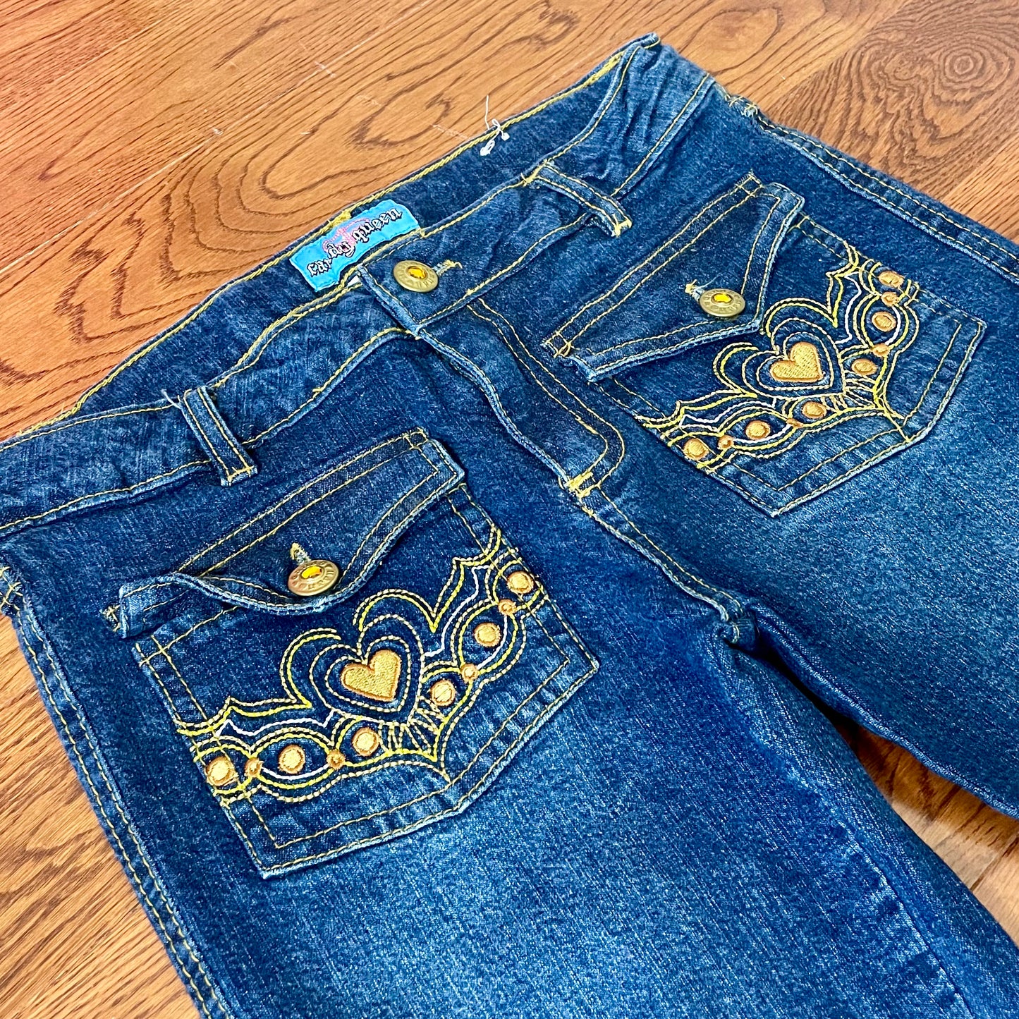 candy queen embroidered boot cut jeans 24”