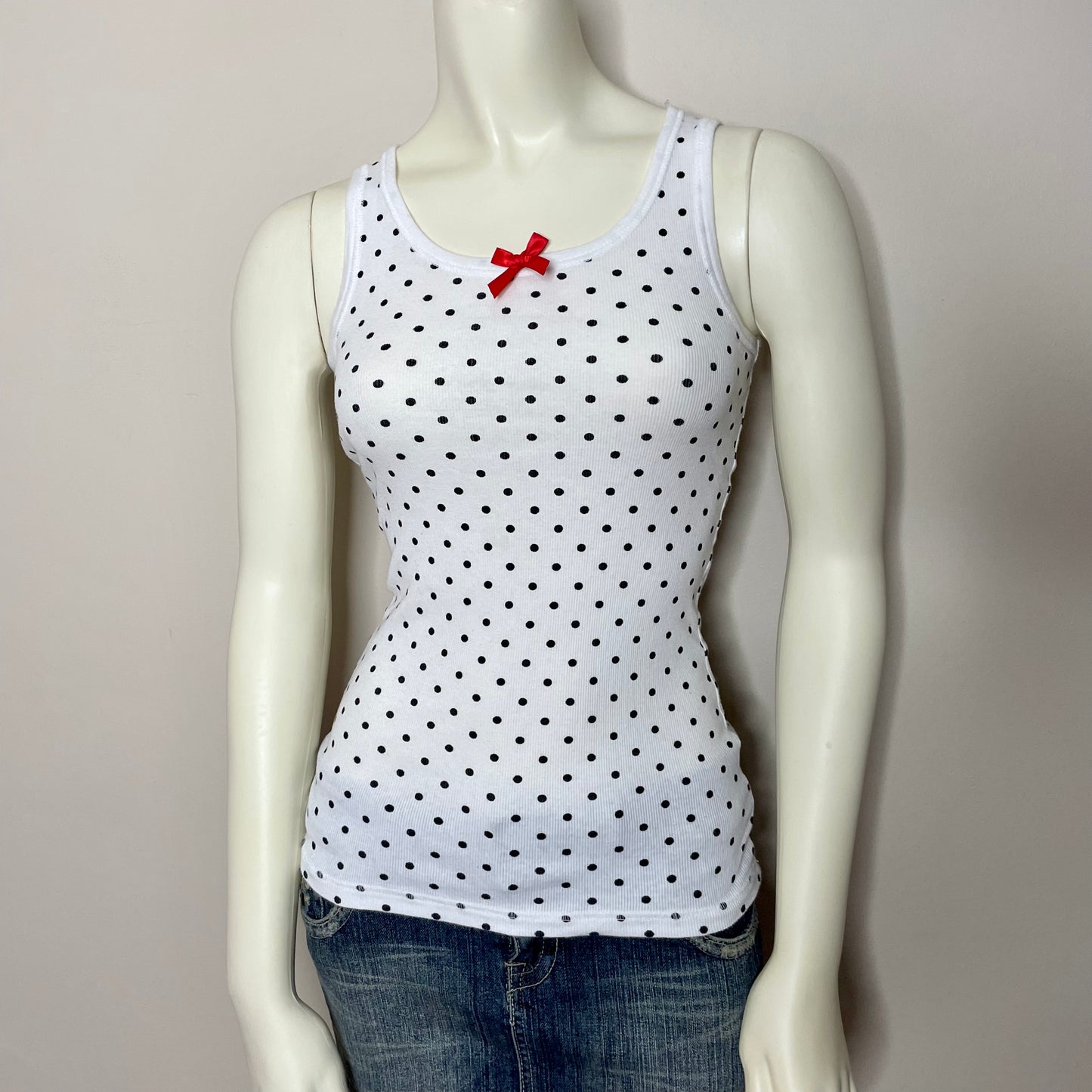 cherokee white polka dot tank top XS