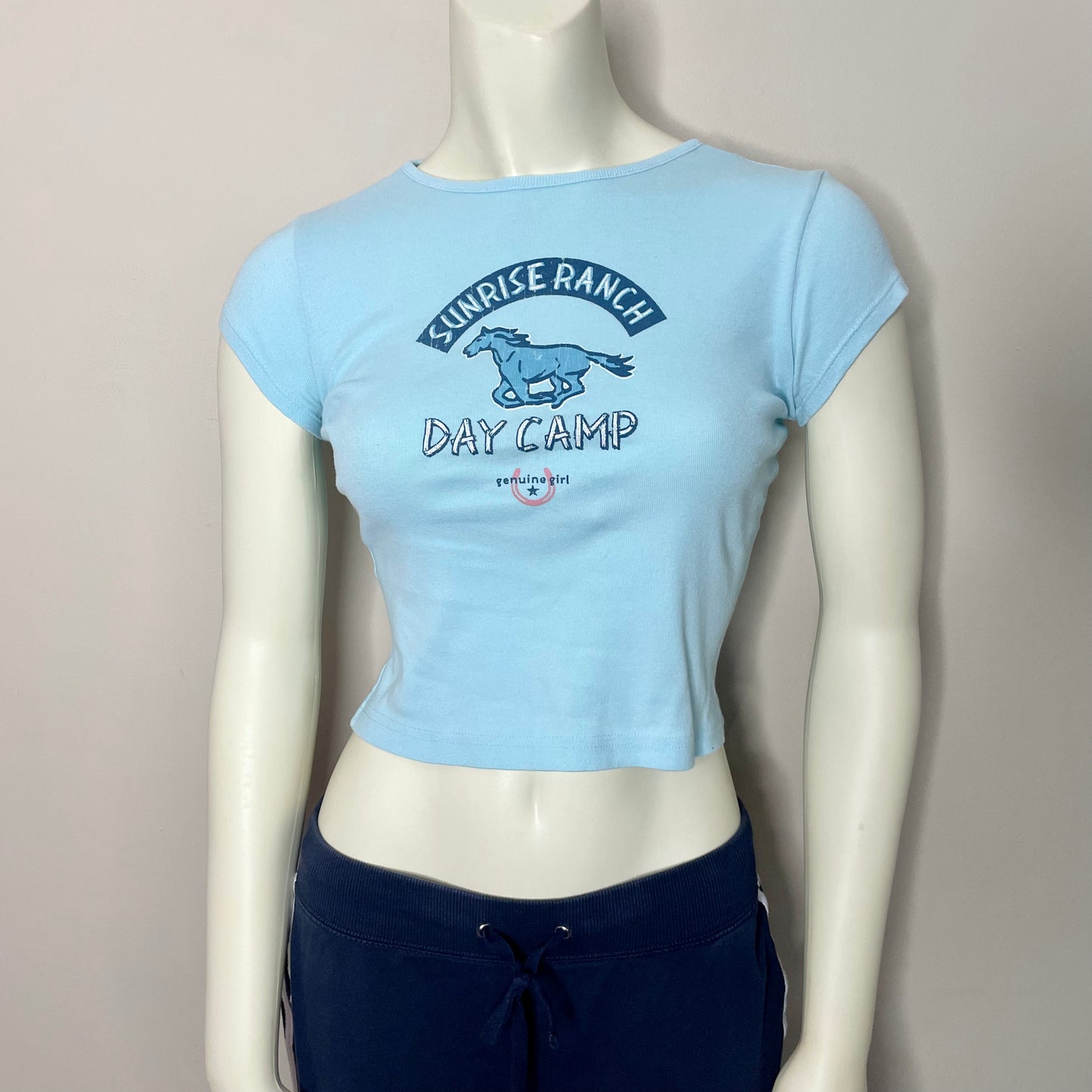 genuine girl baby blue horse tee fits XS