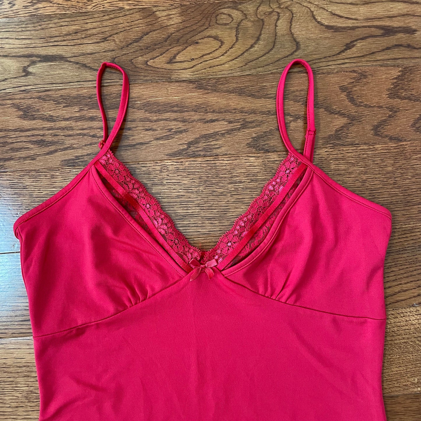 zara red lace trim cami top