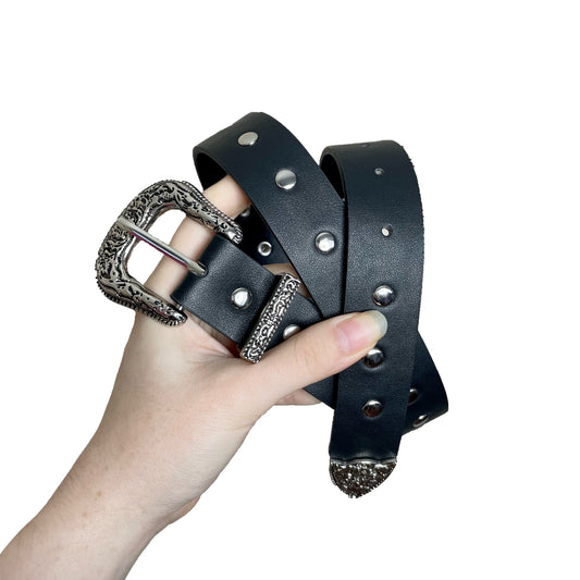 #NEWITEM y2k black faux leather western belt