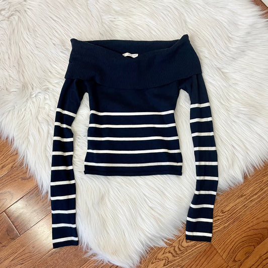mango navy nautical stripe off shoulder sweater XS