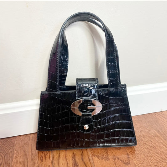 guess black faux crocodile bag
