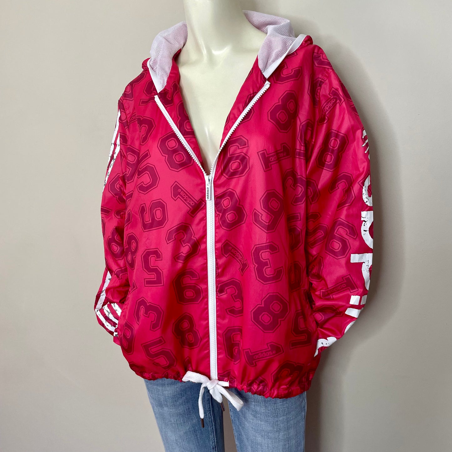 adidas hot pink printed windbreaker jacket S