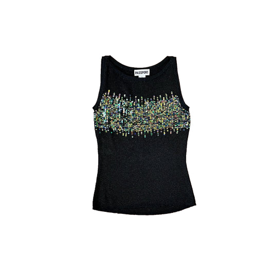 #NEWITEM passport black sequin going out tank top S