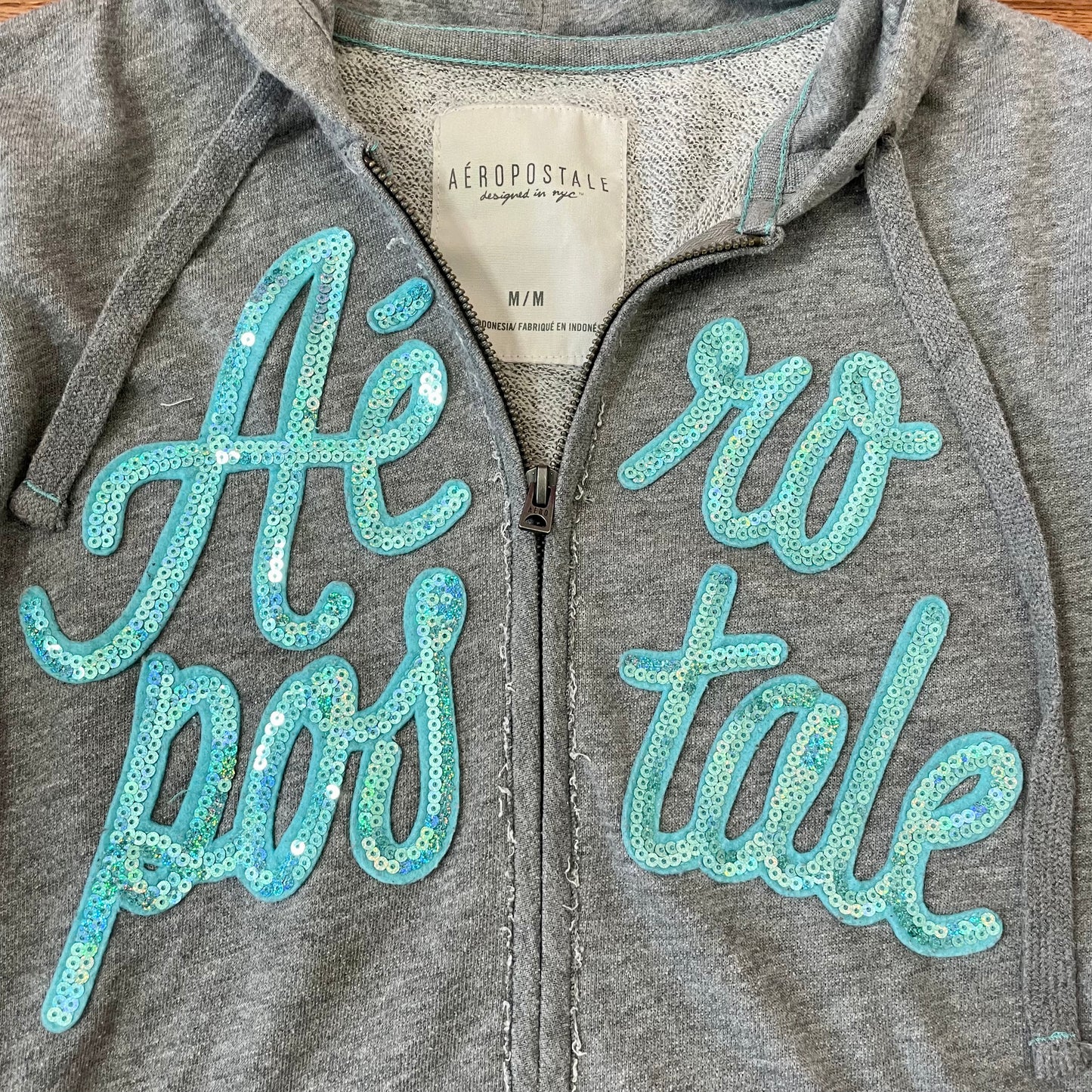 aeropostale gray zip up sequin hoodie