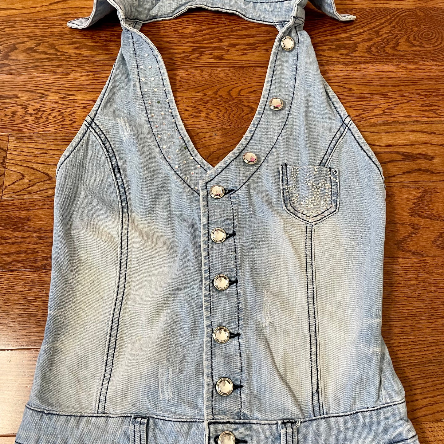 y2k denim halter mini dress M