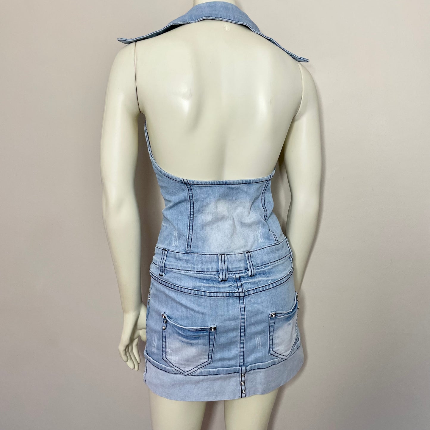 y2k denim halter mini dress M