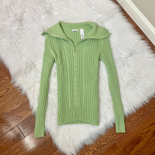 liz claiborne mint green fold over neckline sweater M