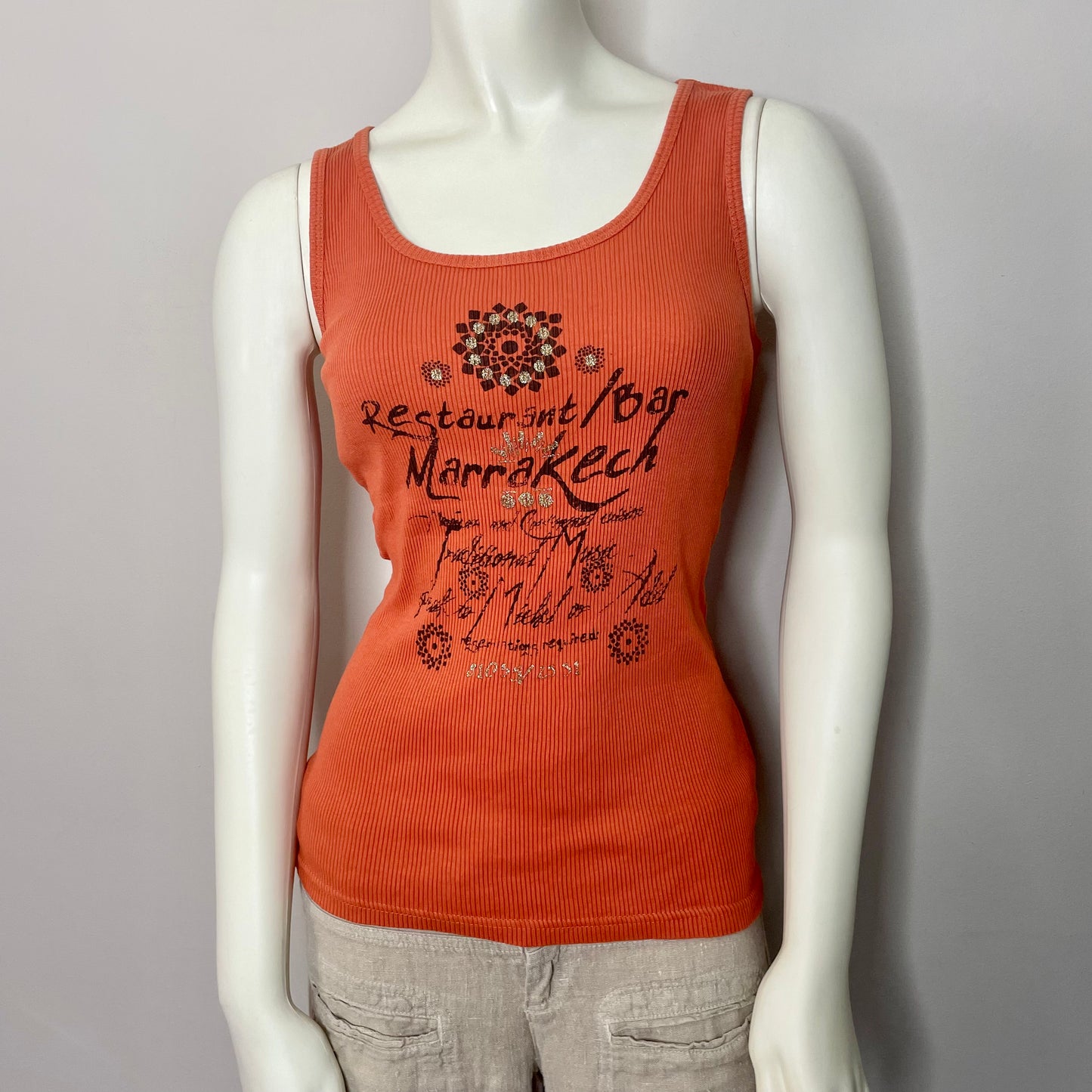 y2k orange boho graphic tank top S