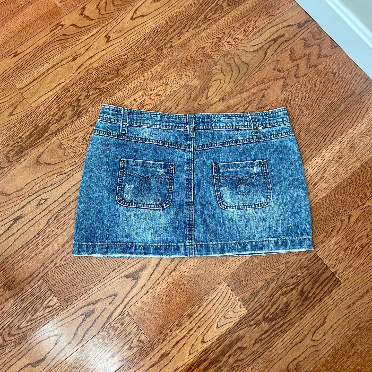 george distressed mini jean skirt