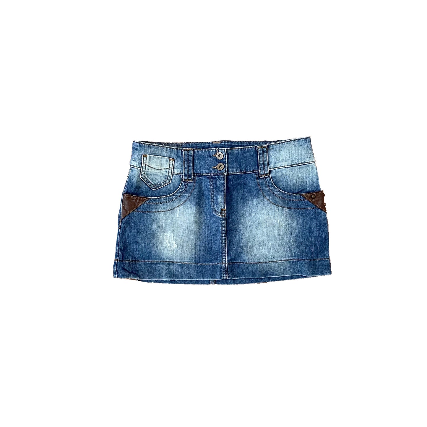 adl faux leather trim mini jean skirt