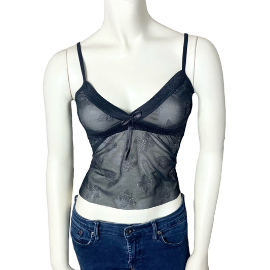 y2k black mesh babydoll sheer cami M